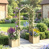 Wooden Garden Arch with 2 Planter Boxes, Arch Trellis for Climbing Plants, Decorative Arbor Archway, Natural Wood