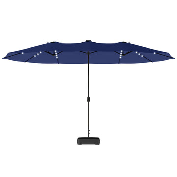 Double-sided Patio Umbrella with Base Included & 48 LED Lights 15ft Dark Blue