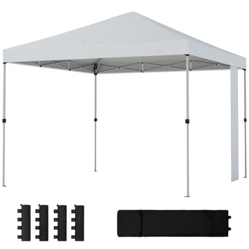 9.6 x 9.6 ft Pop Up Canopy Tent with Pockets, UPF 50+ 1-Button Push Outdoor Instant Canopy with Sandbags, Wheeled Bag
