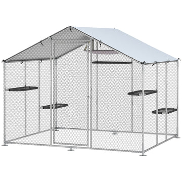 Large Catio Outdoor Cat Enclosure with Waterproof Cover, Walk-in Cat Patio w/ 5 Adjustable Platforms & Hammock 94.5