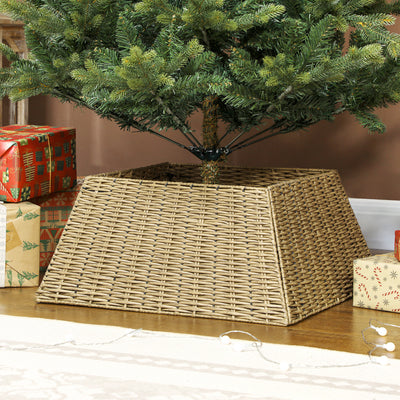 Rustic Christmas Tree Skirt, Plastic Christmas Tree Collar for Party, Holiday, Home Decoration, Natural