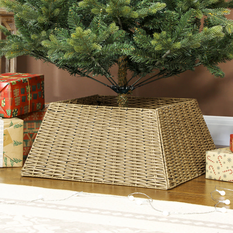 Rustic Christmas Tree Skirt, Plastic Christmas Tree Collar for Party, Holiday, Home Decoration, Natural