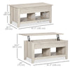 Lift Top Coffee Table with Hidden Storage Compartment and Open Shelves, Lift Tabletop Pop-Up Center Table for Living Room, Oak