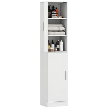 Tall Bathroom Cabinet, Slim 6-Tier Bathroom Floor Cabinet with 2 Doors and 4 Adjustable Shelves, White