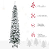 7ft Snow-Flocked Artificial Christmas Tree, Slim Pencil Xmas Tree with 490 Realistic Branches, Metal Base, Green