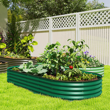 7' x 3' x 1' Large Outdoor Planter Box, Galvanized Raised Garden Bed with Metal Plant Stake, Green