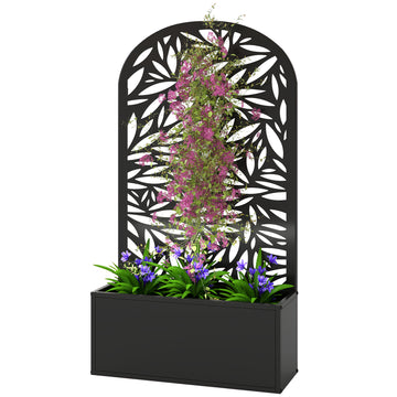 Metal Garden Bed with Trellis for Climbing Plants, Freestanding or Wall Mounted Flower Bed for Garden, Patio, Balcony