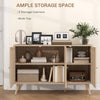 Kitchen Sideboard Cabinet, Boho Storage Cabinet with Shelves, Wood Legs, Decorative Rattan Doors, Black