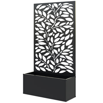 Metal Raised Garden Bed with Privacy Panel, Freestanding or Wall Mounted Outdoor Planter Box for Garden, Patio