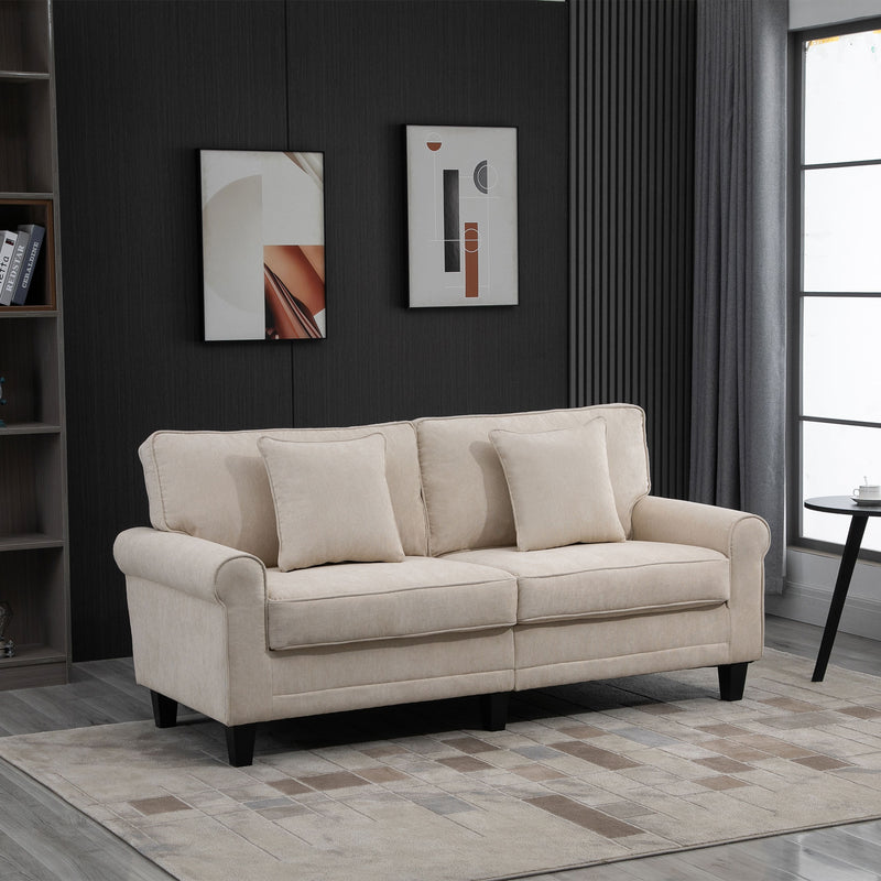 Modern 3 Seater Sofa, Corduroy Fabric 3 Seater Couch with Pine Wood Legs and Rolled Armrests for Living Room