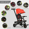 Qaba Tricycle for Toddler 4 in 1 Kids Trike with Reversible Adjustable Seat, Baby Push Bike with Removable Handle, Curved Canopy, Belt Storage Brake Clutch for 1-5 Years, Red