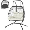 Double Wicker Egg Swing Chair with Stand, Foldable Hanging Egg Chair with UV Resistant Cushion, Headrest