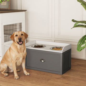 Elevated Dog Bowls Raised Pet Feeding Station with Storage 2 Stainless Steel Bowls, 23.6