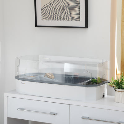 Turtle Tank Kit, Turtle Aquarium with Basking Platform, Water Pump, Filter Layer Design, Reptile Habitat