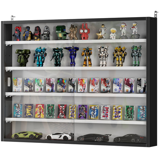 5-Tier Display Cabinet, Shot Glass Display Case, Glass Curio Cabinet with 2 Glass Doors and 4 Adjustable Shelves, Black