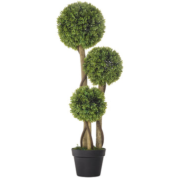 35 Inch Potted Fake Plant, Artificial Boxwood Topiary Tree, Triple Ball Tree for Indoor and Outdoor, Green