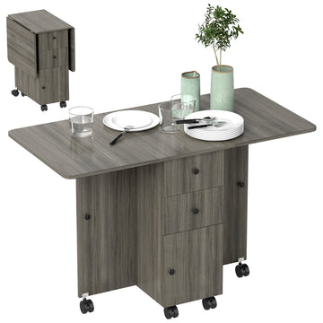 Table de salle à manger pliante, table de cuisine roulante avec tiroirs et armoire de rangement, table à rallonges sur roulettes, grise