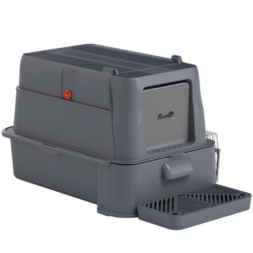 80L XL Stainless Steel Cat Litter Box for Big Cats with Flip Cover, Pull-Out Drawer Tray, High Sided, Pedal, Dark Grey