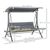 3 Seat Outdoor Swing Chair Steel Swing Bench Porch Swing With Adjustable Canopy, Coffee Tables and Cushion for Patio Garden, Dark