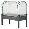 Raised Garden Bed with PE Greenhouse Cover Outdoor Elevated Wood Planter Box for Herbs and Vegetables Dark Gray
