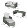 6 Pieces Patio Furniture with Cushions, PE Wicker Sectional Furniture Conversation Set with a 3-Seat Sofa, 2 Recliner Chairs, 2 Footstools, Table, Grey