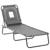 Adjustable Outdoor Lounge Chair, Garden Folding Chaise Lounge with Face Hole Reclining Tanning Chair Seat, Folding Camping Beach Lounging Bed w/ Support Pillow, Grey