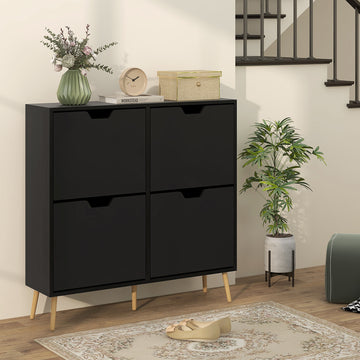 Shoe Storage Cabinet with 4 Flip Drawers and Adjustable Shelf, Shoe Cabinet for 8-16 Pairs of Shoes, Black