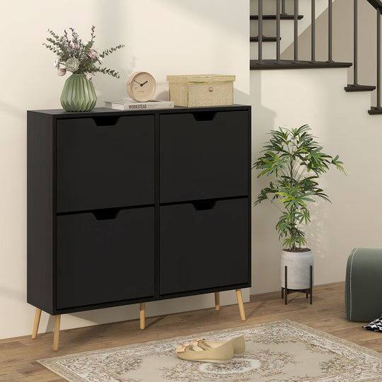 Shoe Storage Cabinet with 4 Flip Drawers and Adjustable Shelf, Shoe Cabinet for 8-16 Pairs of Shoes, Black