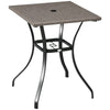 Patio Wicker Dining Table with Umbrella Hole, 34 Inch Outdoor PE Rattan Coffee Table with Plastic Board Under the Woven Table Top for Patio, Garden, Balcony, Light Grey