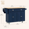 Kitchen Island with Storage, Rolling Kitchen Island with Drop Leaf, Rubber Wood Top and Adjustable Shelves, Blue