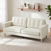 3 Seater Sofa Upholstered with Padded Cushion Modern Button Tufted Couch with Wood Legs, Cream White