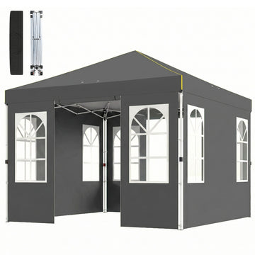 9.6 x 9.6 ft Pop Up Canopy Tent with 4 Sidewalls, UPF 50+ 1-Button Push Easy Setup Outdoor Instant Canopy, Dark Grey