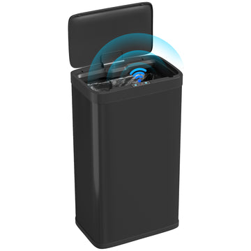 12 Gallon Sensor Can, Automatic Garbage Can with Soft-Close Lid, Fingerprint-Proof Stainless Steel, Matte Black