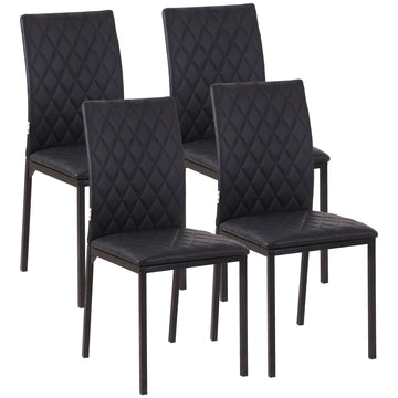 Modern Dining Chairs Set of 4, Upholstered Faux Leather Kitchen Chairs with Rhombic Tufting and Metal Legs for Living Room, Black