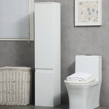Meuble de salle de bain haut et étroit avec portes, tiroir et étagères réglables, blanc ultra lustré