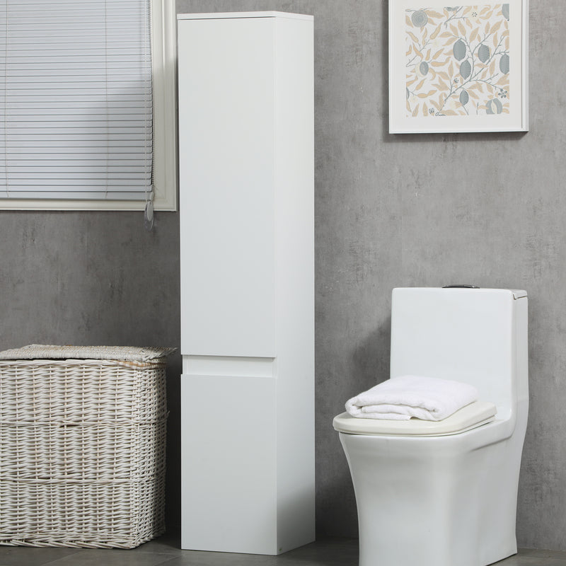 Tall Bathroom Cabinet, Narrow Bathroom Storage Cabinet with Doors, Drawer and Adjustable Shelves, High Gloss White