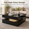 LED Coffee Table with Storage, 2-Tier Modern Center Table with Open Shelf and Remote for Living Room