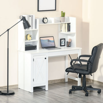 Computer Desk with Storage, 47 Inch Farmhouse Home Office Desk with Open Shelves and 2-Tier Cabinet, White