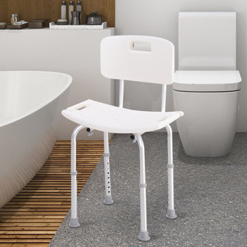 Bath Chair with Back, Adjustable Height Non-slip Shower Stool Bench Tool-Free Assembly Bathroom Aids, White