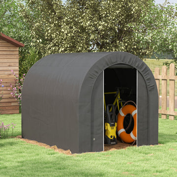 6' x 8' Outdoor Storage Shed, Heavy Duty Galvanized Steel Portable Shed for Bike, Motorcycle, Garden Tools, Dark Grey