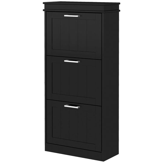 Slim Shoe Cabinet with 3 Flip Drawers and Adjustable Shelves, Narrow Shoe Cabinet for 15 Pairs of Shoes, Black