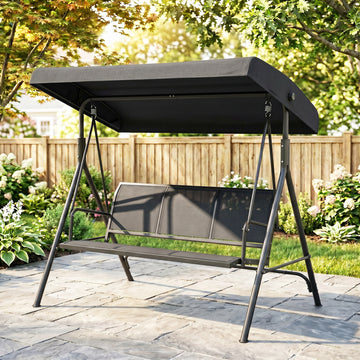 3-Seater Swing Chair Covered Garden Hammock A-Frame Outdoor Porch Glider Sling Seat with Adjustable Canopy Cover, Black