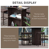 5 Pieces Patio Bar Set, Outdoor PE Rattan Wicker High Top Outdoor Table and Chairs Outdoor Bar Set with Tempered Glass Top Bar Table and Shelves, 4 Bar Chairs, Dark
