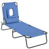Adjustable Outdoor Lounge Chair, Garden Folding Chaise Lounge with Face Hole Reclining Tanning Chair Seat, Folding Camping Beach Lounging Bed w/ Support Pillow, Blue
