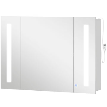 LED Medicine Cabinet with Mirror, Wall Mounted Bathroom Mirror Cabinet with Adjustable Shelves, High Gloss, High Gloss White