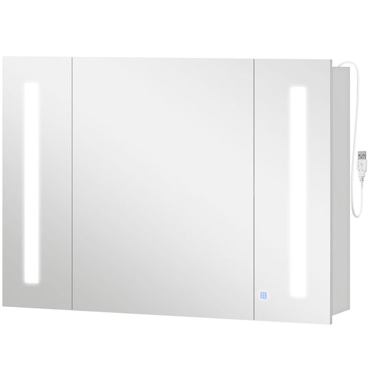 LED Medicine Cabinet with Mirror, Wall Mounted Bathroom Mirror Cabinet with Adjustable Shelves, High Gloss, High Gloss White