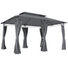 10' x 13' Double Roof Patio Gazebo, Outdoor Gazebo with Curtains, for Garden, Lawn, Backyard and Deck, Grey