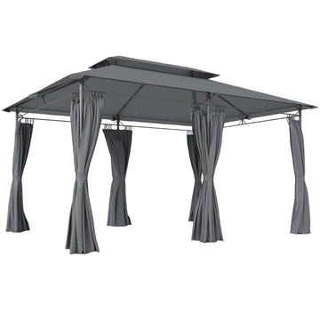 10' x 13' Double Roof Patio Gazebo, Outdoor Gazebo with Curtains, for Garden, Lawn, Backyard and Deck, Grey
