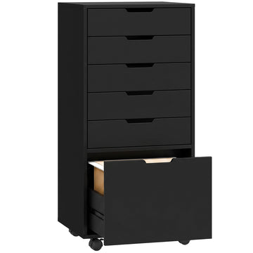 File Cabinet on Wheels Mobile Printer Stand with 5 Drawers for Home Office Black