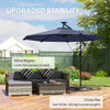 9.7ft Solar LED Cantilever Patio Umbrella with 32 LED Lights, Cross Base, Crank Handle, for Poolside, Deck, Dark Blue